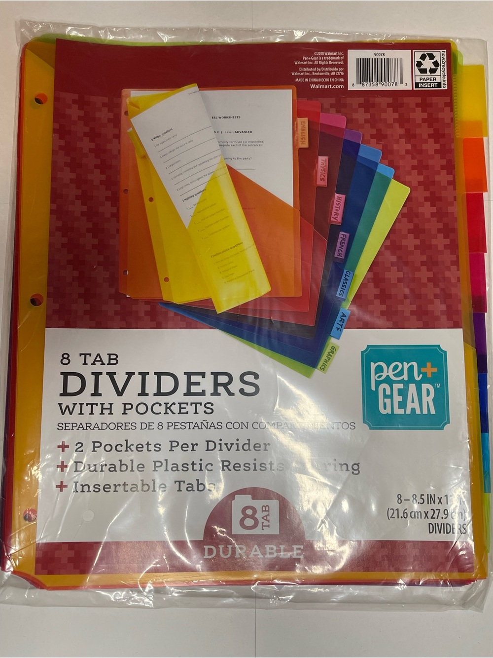 Pen+gear Multicolor 8-Tab Plastic Dividers with Pockets